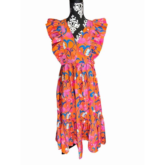 Sugarlips Dresses & Skirts - Sugarlips Floral Ruffle Maxi Dress Orange & Pink Small Cotton
